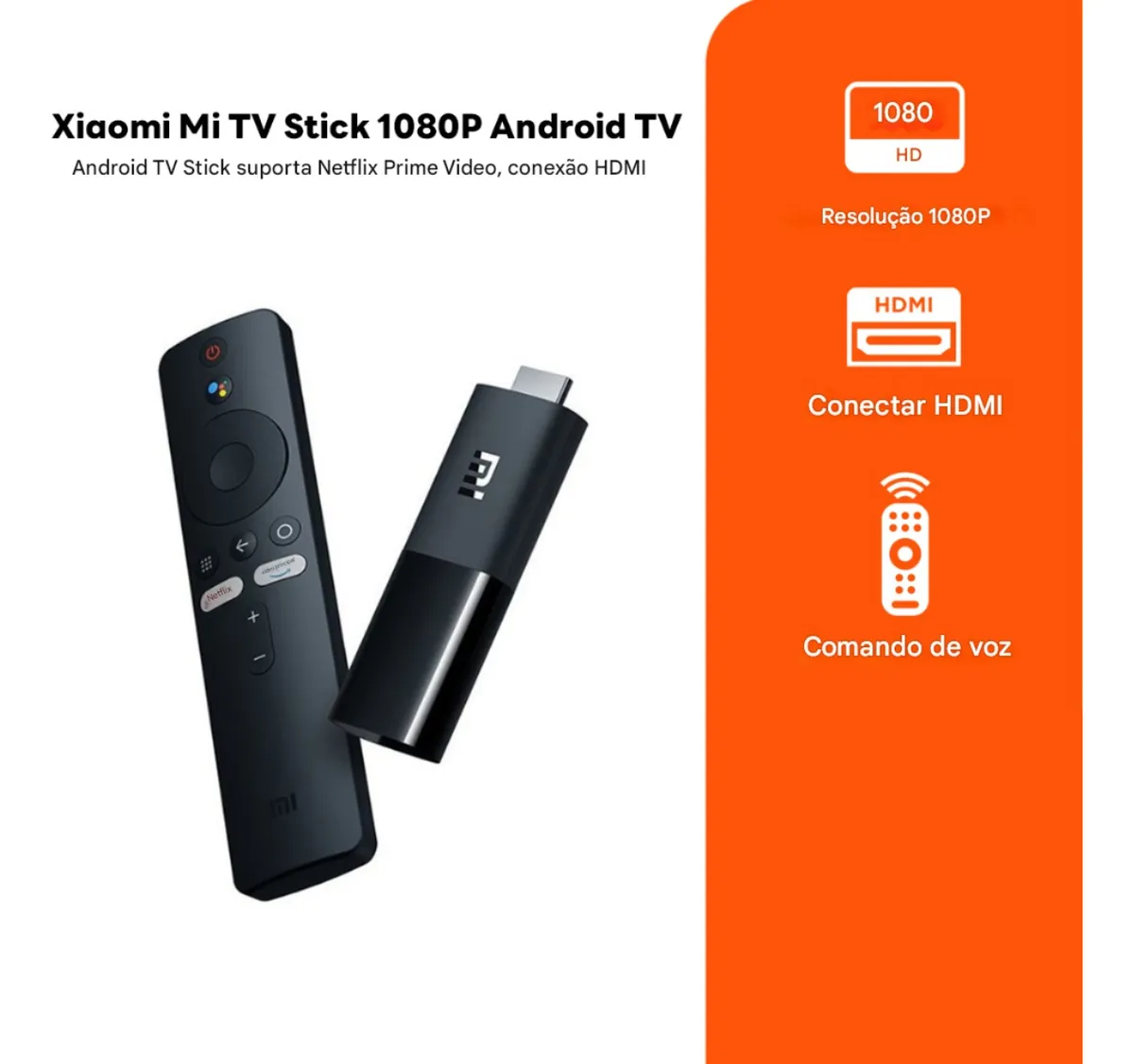 Xiaomi Mi Tv Stick Full Hd 8gb Controle Por Voz De Televisão Preto De Voz