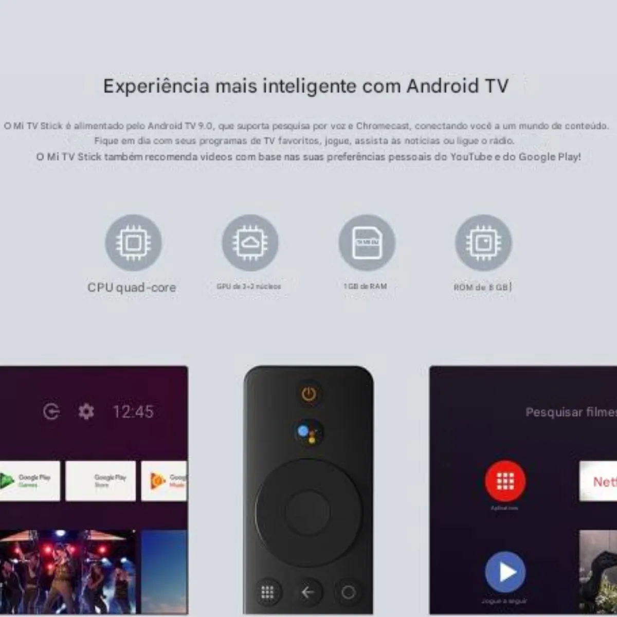 Xiaomi Mi Tv Stick Full Hd 8gb Controle Por Voz De Televisão Preto De Voz
