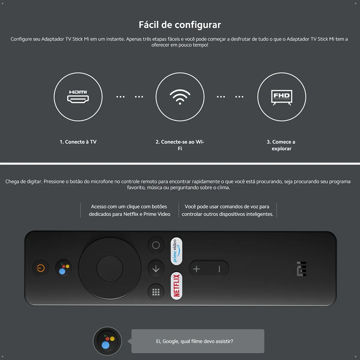 Xiaomi Mi Tv Stick Full Hd 8gb Controle Por Voz De Televisão Preto De Voz